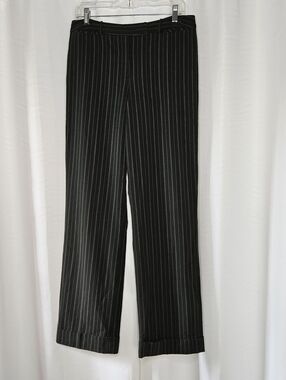 women's Dress Barn black wide leg cuffed trousers w/ blue/green & pink stripes